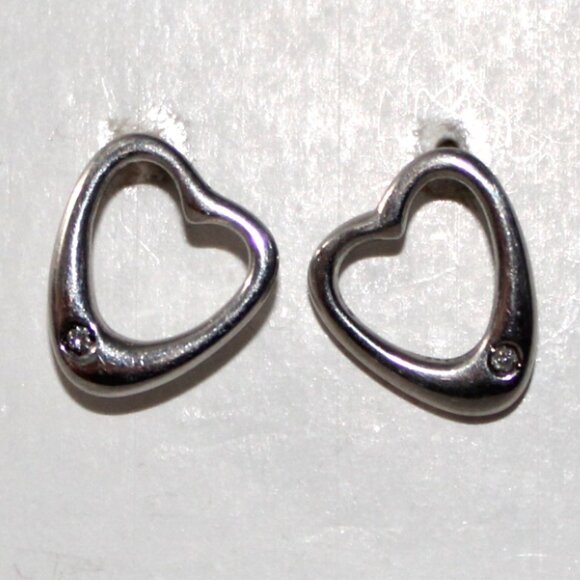 Diamond Accent Sterling Silver Heart Stud Earrings - Picture 1 of 4